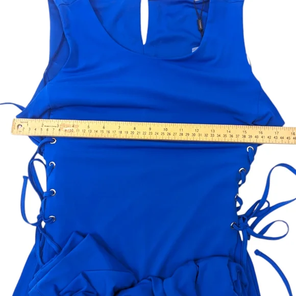 Tahari Lace Up Stretch Sheath Dress Womens Medium NEW Blue Career Work Dress - Picture 9 of 13
